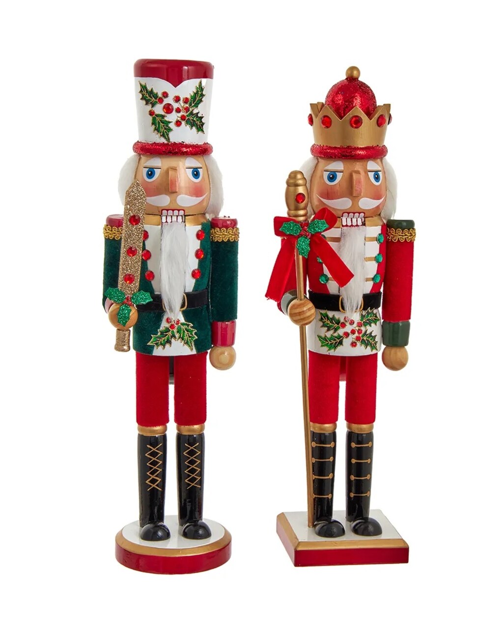 KSA Set of 6 Red and Green Holly and Berries Christmas Nutcrackers 15"